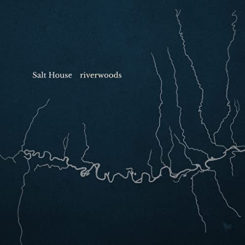 Dark blue CD cover with white, abstract river-like lines and text.