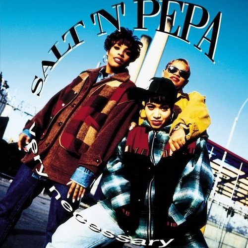 Salt-n-Pepa album cover featuring three women in 90s streetwear.