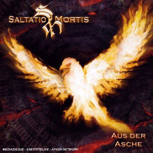 "Album cover featuring a flaming white bird with 'Saltatio Mortis' and 'Aus der Asche' text."