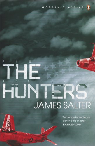 Book cover: "The Hunters" by James Salter, featuring fighter jets and stars.