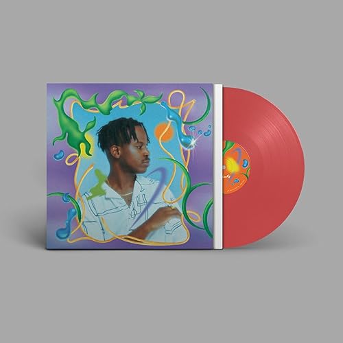 Vinyl record with colorful cover art featuring a portrait of a young man.