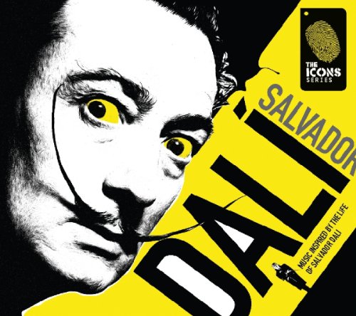 "CD cover featuring a black-and-white image of Salvador Dali's face with yellow eyes."
