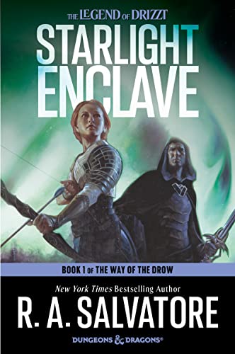 Book cover for Starlight Enclave featuring an archer and a cloaked figure against green light.