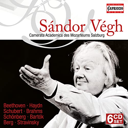 CD cover featuring conductor Sándor Végh with his hand raised, text listing composers included.
