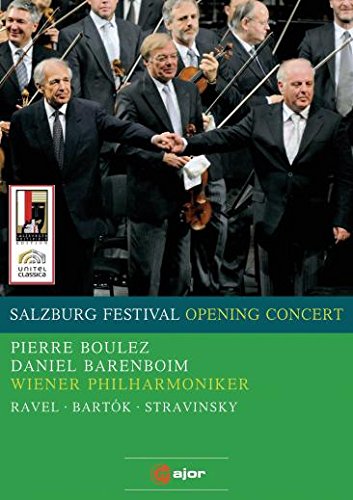 Orchestra conductor Pierre Boulez leading the Vienna Philharmonic, DVD cover.