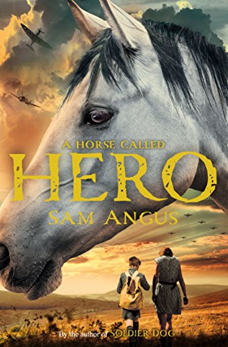 Book cover: gray horse head, child walking, wartime planes in sky.