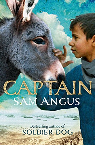 Book cover: boy gently touching the nose of a gray donkey.