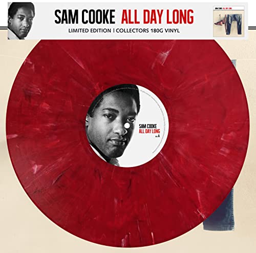 Red marbled vinyl record featuring Sam Cooke’s portrait at the center.