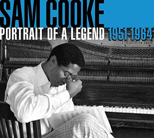 Black and white portrait of Sam Cooke at a piano, album cover.