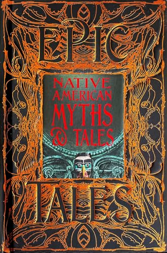 Book cover: “Native American Myths & Tales” with ornate gold framing.