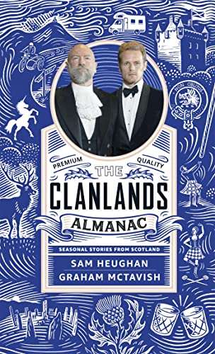 Book cover featuring Sam Heughan and Graham McTavish against a blue illustrated Scottish background.