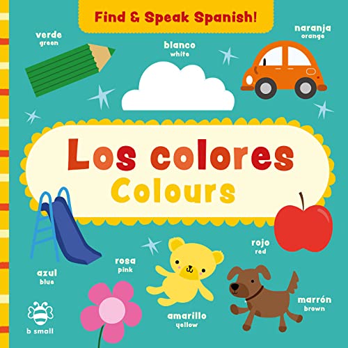 Children's book cover, "Los colores - Colours", illustrating objects with color names.