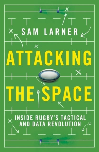 Rugby book cover with green field, yellow text, and a rugby ball.