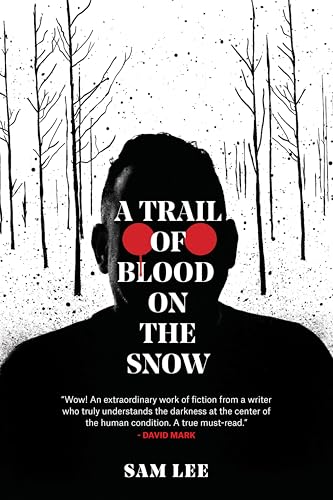 Book cover: Silhouette of a man in a snowy forest, red circles.