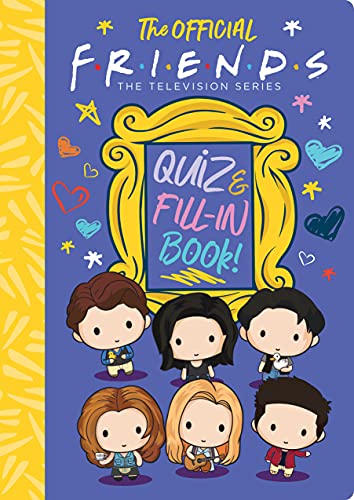 Friends quiz and fill-in book cover with cartoon characters and yellow frame.