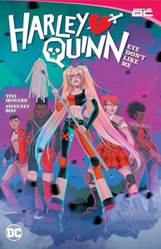 Harley Quinn comic cover featuring Harley and a group of characters.