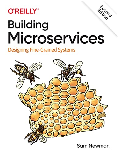 Book cover: “Building Microservices” with bees and honeycomb illustration.