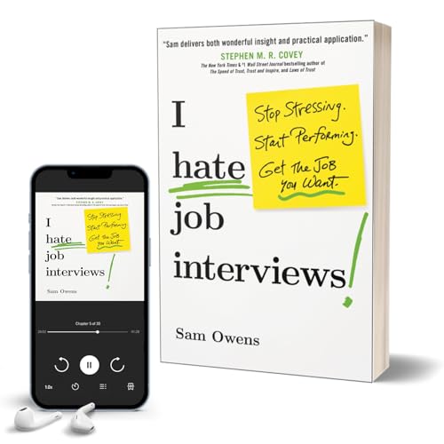Book cover reading "I Hate Job Interviews" displayed beside a smartphone mockup.
