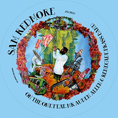 Vinyl record cover: floral wreath around a man playing saxophone.