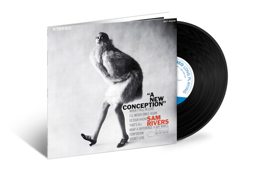 Vinyl record of Sam Rivers’ “A New Conception” with a black and white cover.