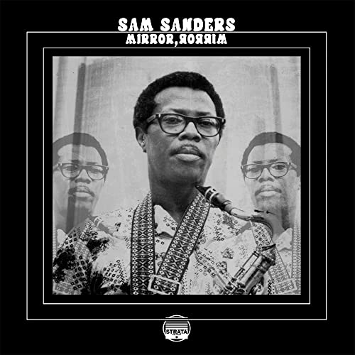 Black and white album cover featuring Sam Sanders with his saxophone.