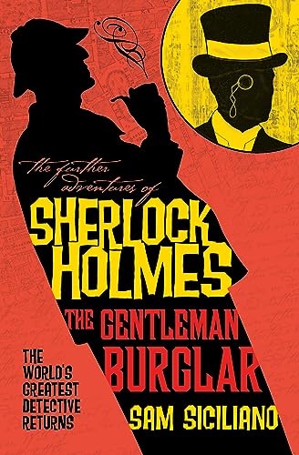 Book cover: Sherlock Holmes silhouette, yellow text on red background.