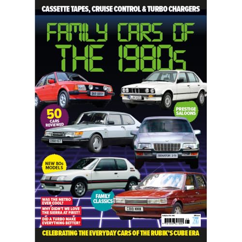 Cover of "Family Cars of the 1980s" magazine featuring several classic cars.
