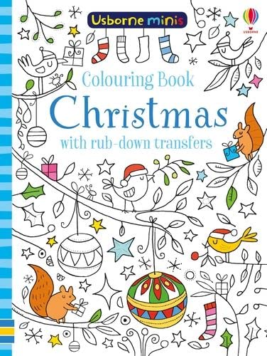 Christmas colouring book cover with festive illustrations and rub-down transfers.
