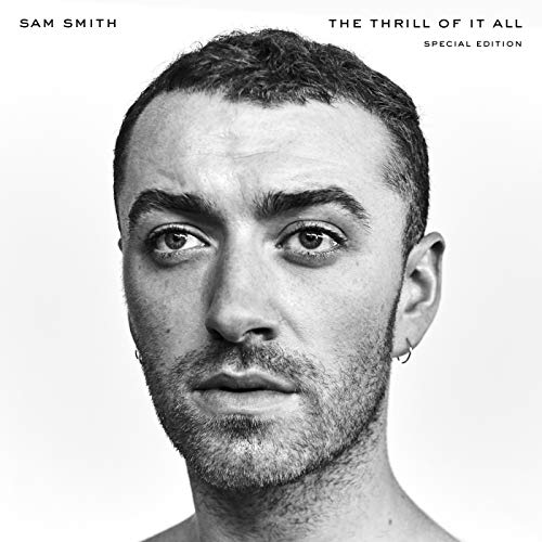 Black and white portrait of Sam Smith, album cover for "The Thrill Of It All".
