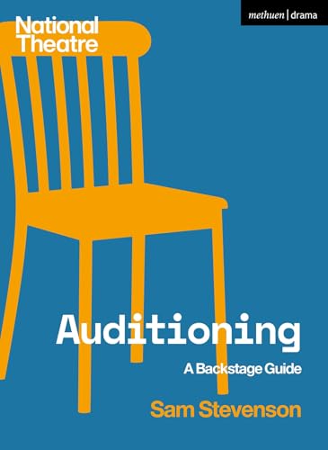 Book cover with a yellow chair illustration on a blue background, titled Auditioning.