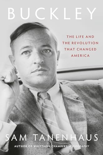 Black and white book cover featuring a portrait of William F. Buckley Jr.