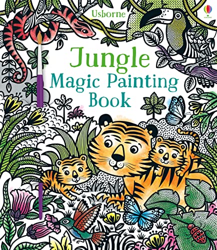 Cover of Jungle Magic Painting Book featuring a tiger family and jungle animals.