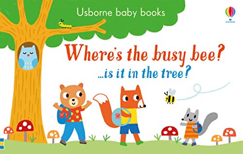 Book cover with cartoon animals, a tree, and a bee, titled “Where’s the busy bee?”