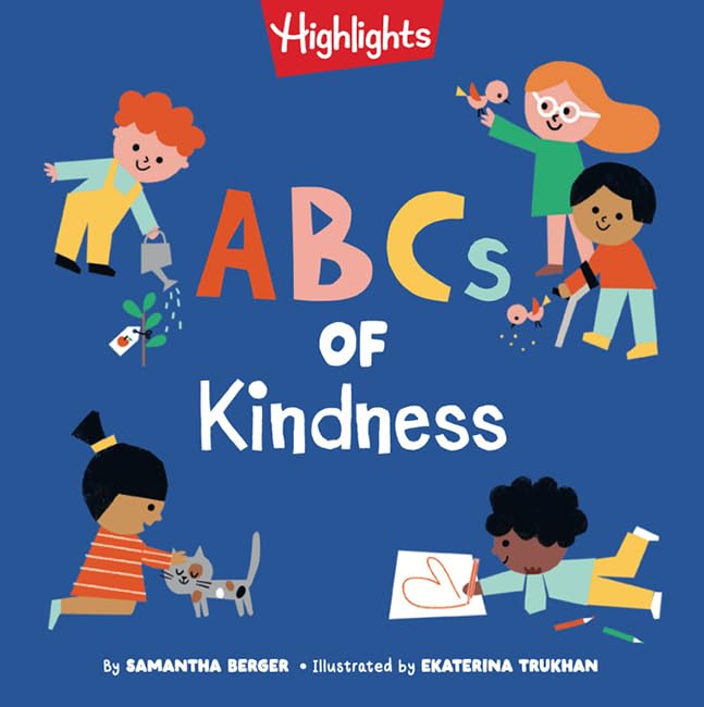 Colorful book cover depicting children performing kind acts, titled "ABCs of Kindness.