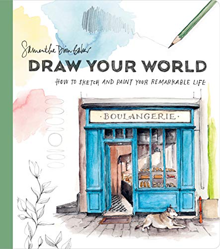 Book cover with watercolor illustration of a bakery and a dog.