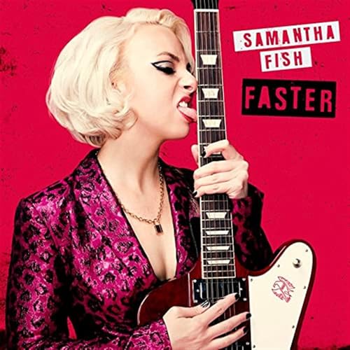 Samantha Fish album cover, close-up of artist with a red guitar.