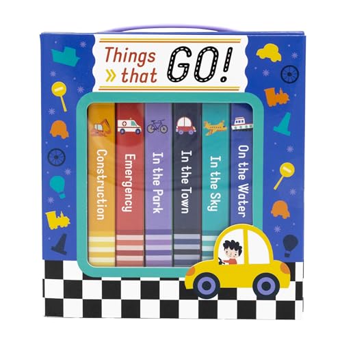 Colorful children's board book with vehicles and transportation on the cover and pages.