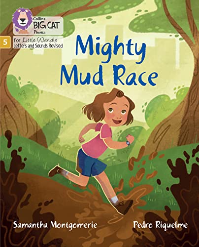 Book cover: girl running through mud in a green forest scene.