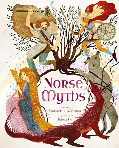 Book cover depicting Norse mythology characters and a large tree.