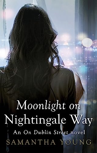 Book cover: woman’s back facing city lights, title “Moonlight on Nightingale Way”.
