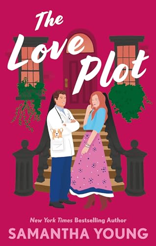 Book cover: illustrated couple on stairs in front of a pink house.