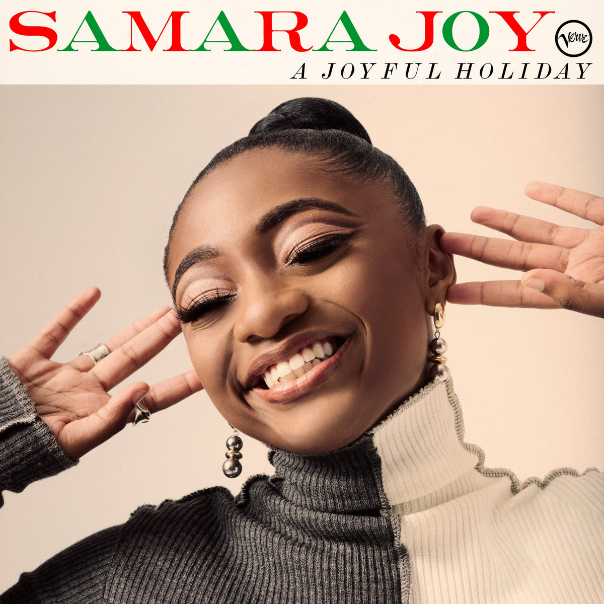 Samara Joy album cover, close-up portrait of a smiling Black woman.
