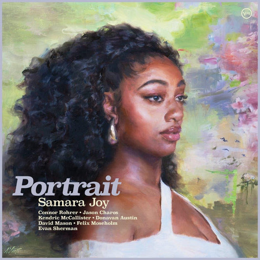 Painted portrait of Samara Joy, album cover for “Portrait” vinyl record.