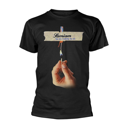 Black t-shirt with graphic of hand holding a lit match under text.