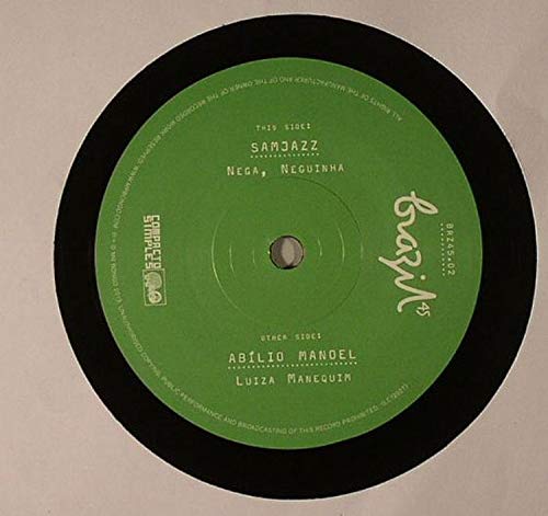 Green vinyl record label with text: "Samjazz," "Nega Neguinha," and "Luiza Mannequim.