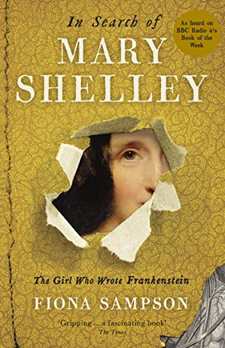 Book cover featuring a portrait of Mary Shelley with a torn paper effect.