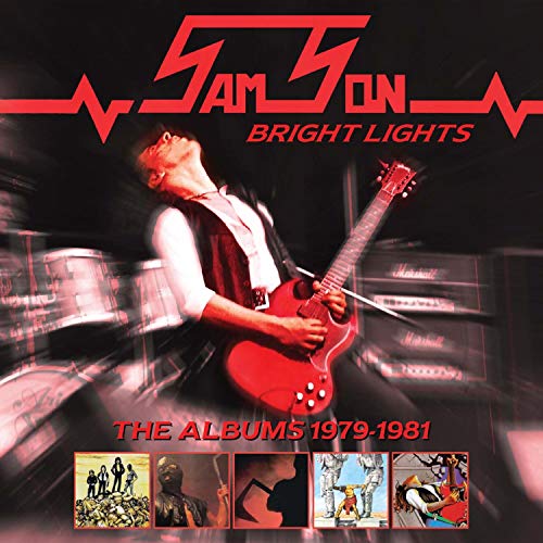 A guitarist playing on stage with the Samson Bright Lights album cover text overlay.