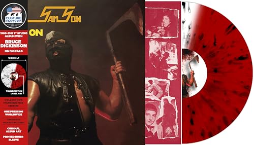 Samson "Head On" vinyl record with red and clear splatter effect.