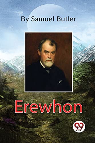 Book cover of "Erewhon" featuring a portrait and mountainous landscape.