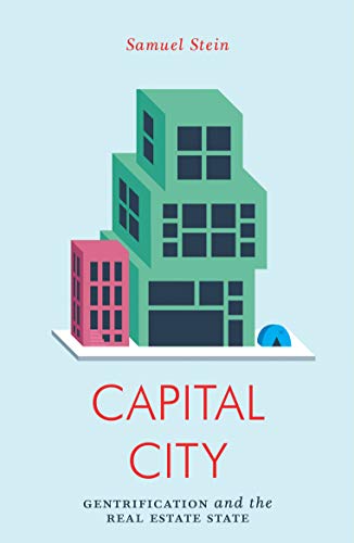 Book cover with stylized green and pink buildings and red title text.